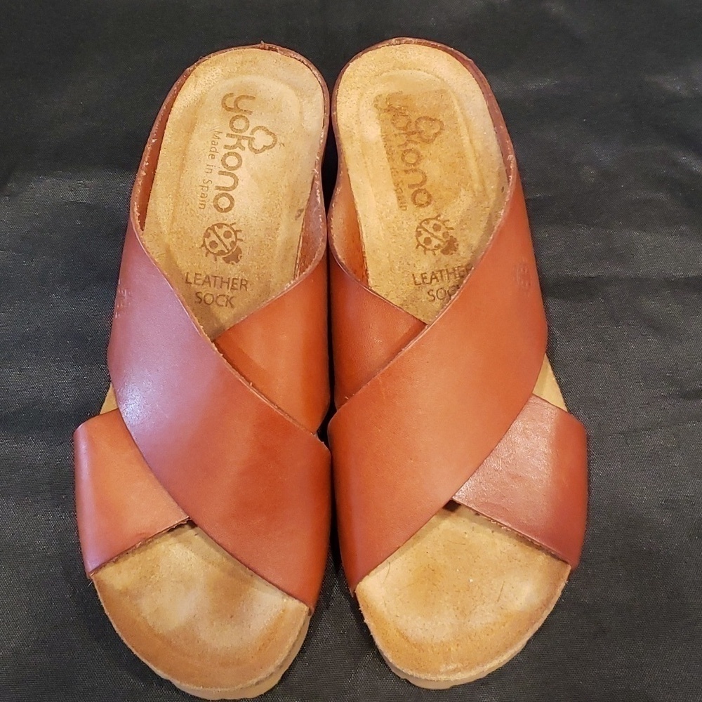 Yokono Candela leather wedge slide with cork sole